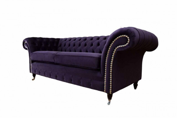 Chesterfield englesche klassesche Stil Sofa Couch 3 Sëtz Këssen Violett 230cm