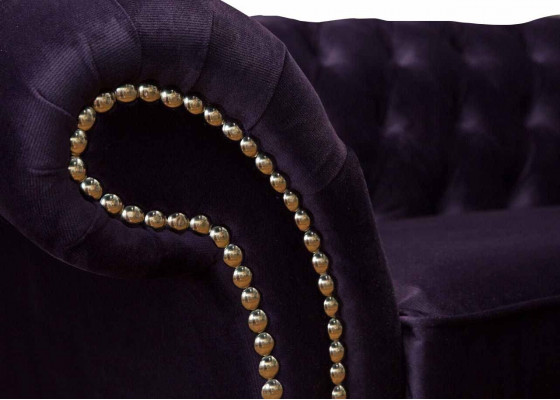 Chesterfield englesche klassesche Stil Sofa Couch 3 Sëtz Këssen Violett 230cm