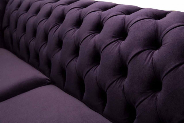 Chesterfield englesche klassesche Stil Sofa Couch 3 Sëtz Këssen Violett 230cm