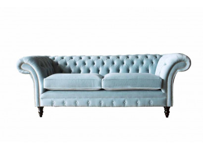 Chesterfield 3 Sëtzer Gepolstert Canapé Sofa Textil Modern Stil Stoff Nei