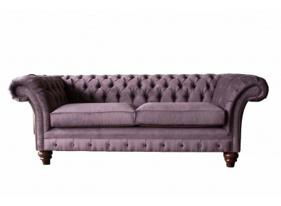 Chesterfield Lila Sofa 3 Sëtzer Wunnzëmmer Stoff Couch Polstersofaen