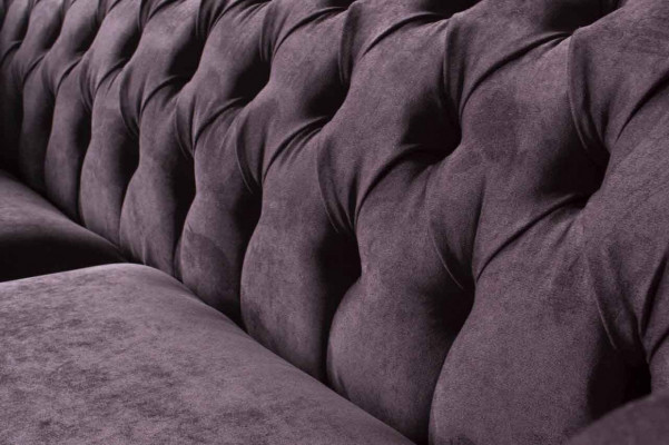 Chesterfield Lila Sofa 3 Sëtzer Wunnzëmmer Stoff Couch Polstersofaen