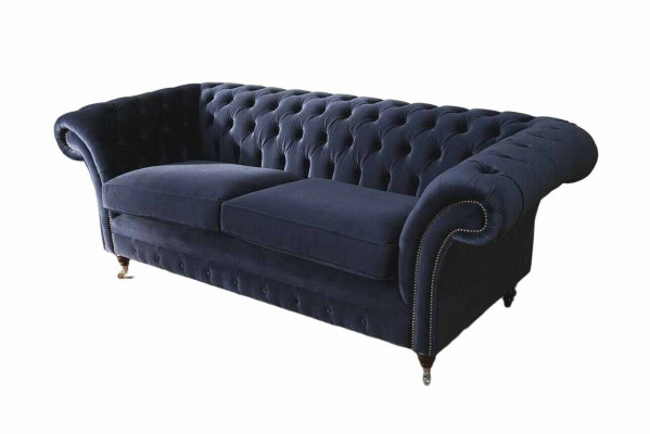 Klassesch Chesterfield Wunnzëmmer Samett Canapé Blo 3 Plazen Textil Sofaen