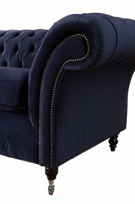 Klassesch Chesterfield Wunnzëmmer Samett Canapé Blo 3 Plazen Textil Sofaen