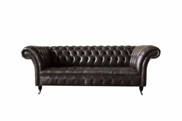 Dräisëtzer Chesterfield Sofa 3 Sëtzer Sofaen Braun Lieder Wunnzëmmer Luxus