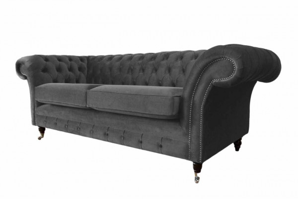 Sofa 3-Sëtzer Luxus Textil Chesterfield Couch Sofaen Polster Design Miwwelen