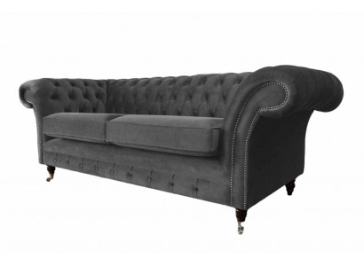 Sofa 3-Sëtzer Luxus Textil Chesterfield Couch Sofaen Polster Design Miwwelen