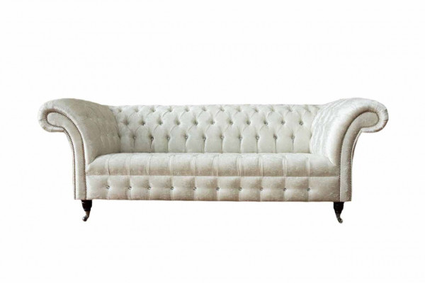 Dreiplazeg wäiss Stoff Wunnzëmmer Design Canapéen Sofa Chesterfield Canapé