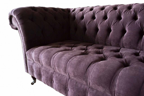 Chesterfield Sofa Canapé Design Lila Polsterstoff Textil Zwesëtzeger Sëtz Neit