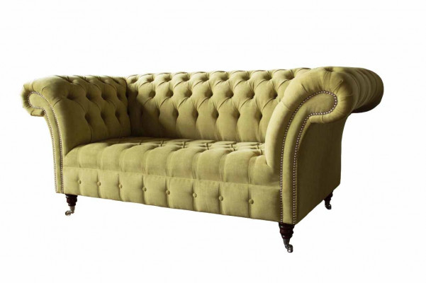 Zwee-Sëtzer Sofa Luxus 2 Sëtzer Wunnzëmmer Liichtgréng Chesterfield Stoff Nei
