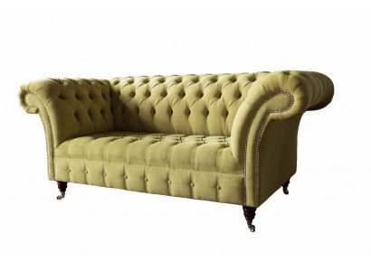 Zwee-Sëtzer Sofa Luxus 2 Sëtzer Wunnzëmmer Liichtgréng Chesterfield Stoff Nei