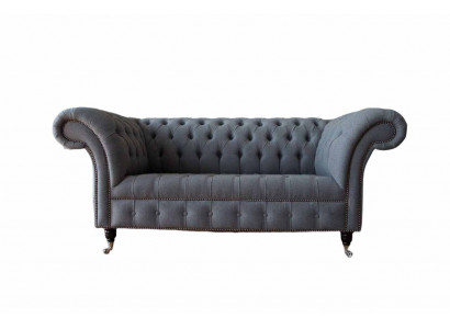 Englesch Chesterfield Büro Sëtzmiwwelen Ariichtung Sofa Canapé 2 Plaz Textil