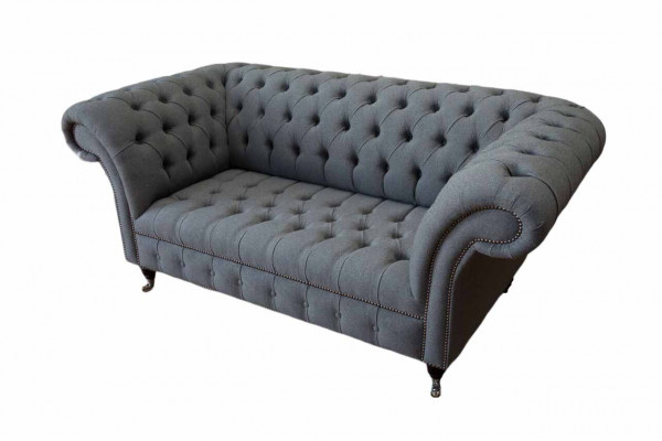 Englesch Chesterfield Büro Sëtzmiwwelen Ariichtung Sofa Canapé 2 Plaz Textil