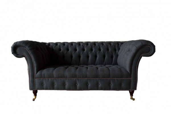 Design Chesterfield Stoff Couch Sofa 2 Sëtzer Këssen Textil Stoff Nei
