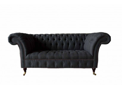 Design Chesterfield Stoff Couch Sofa 2 Sëtzer Këssen Textil Stoff Nei