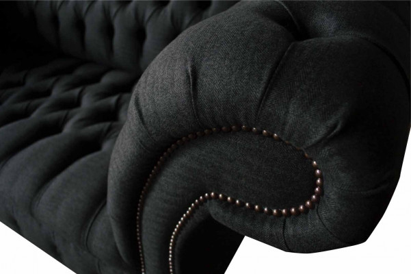 Design Chesterfield Stoff Couch Sofa 2 Sëtzer Këssen Textil Stoff Nei