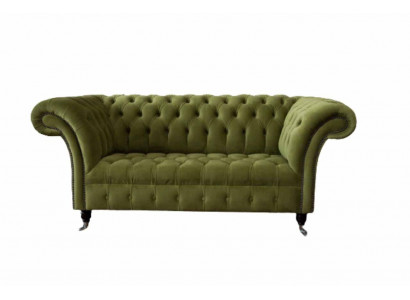 Sofa 2 Sëtzer Couch Polstersofa Stoff Chesterfield Couchen Gréng Nei
