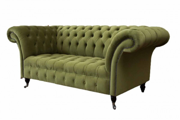 Sofa 2 Sëtzer Couch Polstersofa Stoff Chesterfield Couchen Gréng Nei