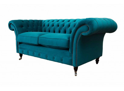 Chesterfield 2 Sëtzer Canapé Pouf Setz Textil Stoff Canapéen Sofa Nei
