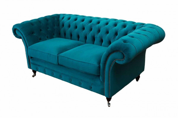 Chesterfield 2 Sëtzer Canapé Pouf Setz Textil Stoff Canapéen Sofa Nei