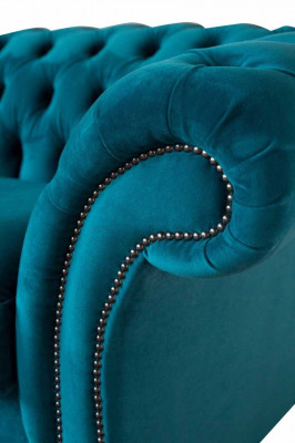 Chesterfield 2 Sëtzer Canapé Pouf Setz Textil Stoff Canapéen Sofa Nei