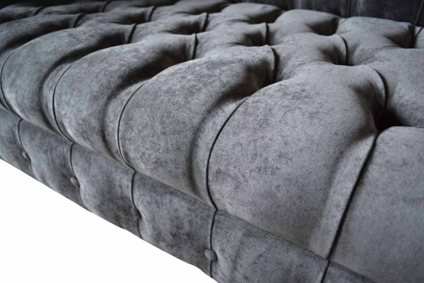 Sofa 2-Sëtzer Couch Design Polster Textil Stoff Gro Chesterfield Nei