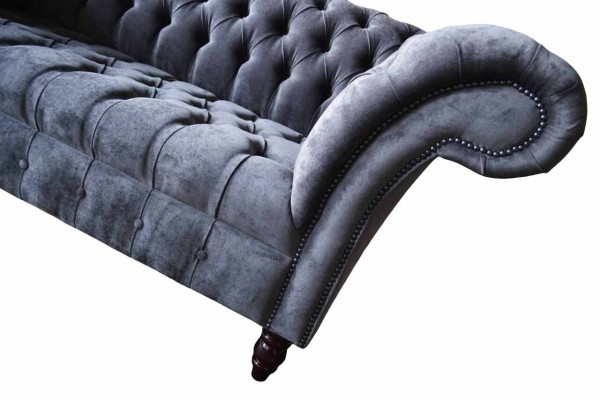 Sofa 2-Sëtzer Couch Design Polster Textil Stoff Gro Chesterfield Nei