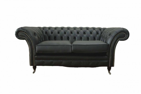 Sofa Luxus Textil Chesterfield Canapéen Sofas Polster 2 Sëtzer Schwaarz Lieder