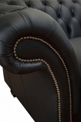 Sofa Luxus Textil Chesterfield Canapéen Sofas Polster 2 Sëtzer Schwaarz Lieder