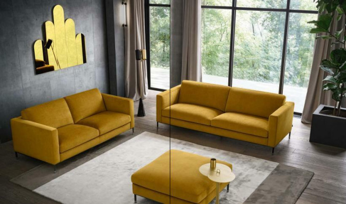 Designer Canapé Polster Sëtz Garnitur Sofa Garnituren 3+3 Sëtzer + Hocker 3tlg.