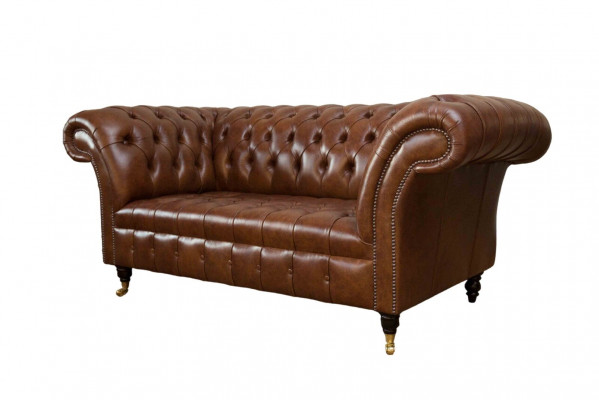 Luxus Sofa 2 Sëtzer Sofas Brong Lieder Design Miwwel Stil Polster Nei