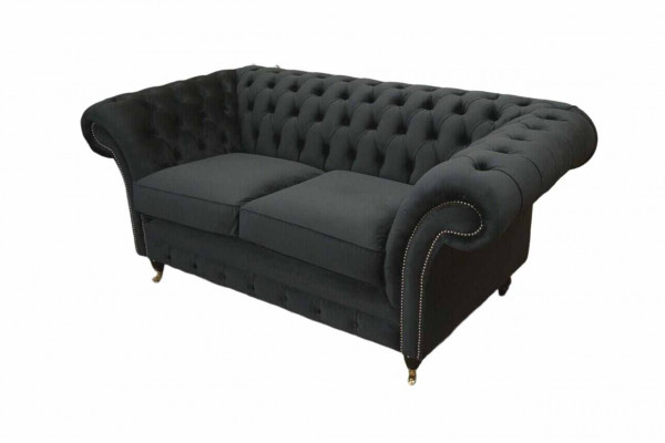 Chesterfield Schwaarz 2 Sëtzer Couch Polster Couchen Design Sofa Textil
