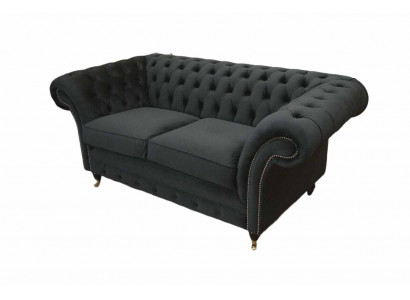 Chesterfield Schwaarz 2 Sëtzer Couch Polster Couchen Design Sofa Textil