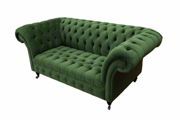 Chesterfield Büro Sëtzmiwwel Ariichtung Sofa Couch 2 Sëtz Textil Gréng