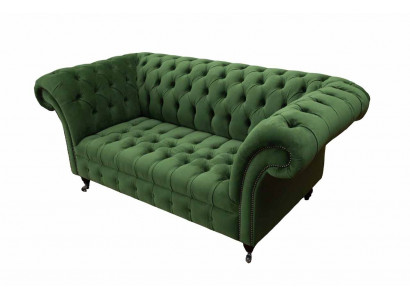 Chesterfield Büro Sëtzmiwwel Ariichtung Sofa Couch 2 Sëtz Textil Gréng