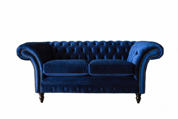 Chesterfield Büro Miwwelen Ariichtung Canapé Couch 2 Sëtzer Textil Blo