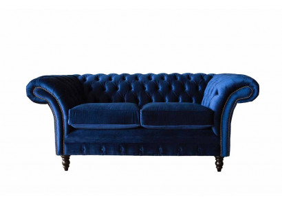 Chesterfield Büro Miwwelen Ariichtung Canapé Couch 2 Sëtzer Textil Blo