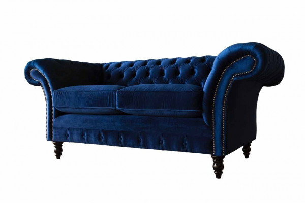 Chesterfield Büro Miwwelen Ariichtung Canapé Couch 2 Sëtzer Textil Blo