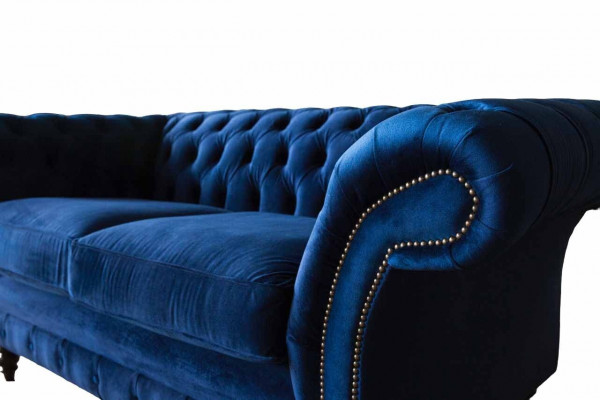 Chesterfield Büro Miwwelen Ariichtung Canapé Couch 2 Sëtzer Textil Blo