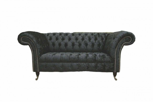 Englesch Chesterfield Büro Sëtzmobilier Arechtung Sofa Couch 2 Sëtz Schwaarz