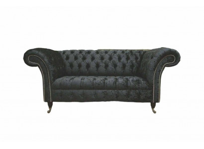 Englesch Chesterfield Büro Sëtzmobilier Arechtung Sofa Couch 2 Sëtz Schwaarz