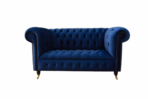 Chesterfield Büro Sëtzmiwwelen Ariichtung Sofa Canapé 2 Sëtz Textil Blo