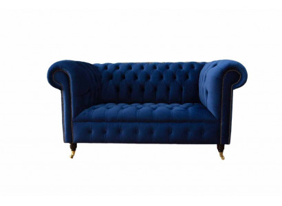 Chesterfield Büro Sëtzmiwwelen Ariichtung Sofa Canapé 2 Sëtz Textil Blo