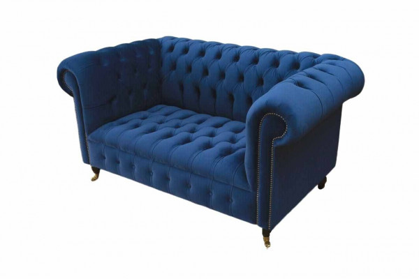 Chesterfield Büro Sëtzmiwwelen Ariichtung Sofa Canapé 2 Sëtz Textil Blo