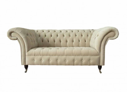 Zwee-Sëtz Canapé Polstersofa 2 Sëtz Textil Stoff Luxus Chesterfield Nei