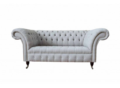 Chesterfield Luxus 2 Sëtzer Canapé Gepolsterte Sofa Textil Stoff Canapéë Nei