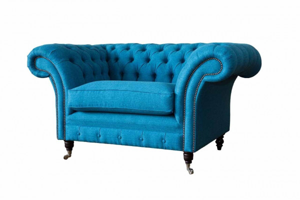Bloen Chesterfield Fauteuil Polster Canapé Couchen 1,5 Sëtzer Einsëtzeren Textil