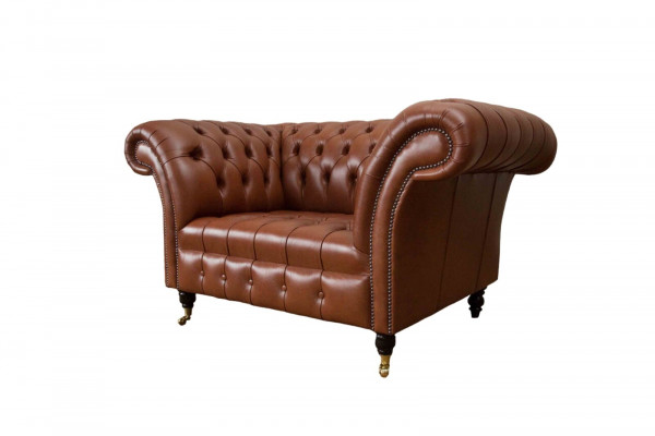 Chesterfield Design Stoff Canapé Sëtzfauteuil 1.5 Plaz Polster Canapéen Lounge