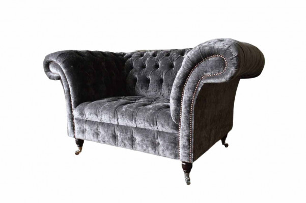 Design Chesterfield Stoff Canapé Sëtz 1.5 Sëtzer Polster Lounge Nei