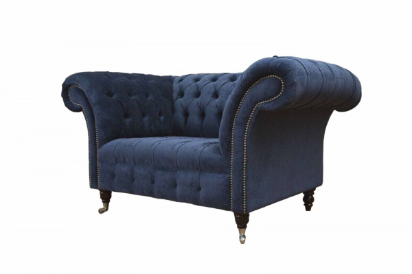 Chesterfield Sofa 1,5 Sëtzer Designer Couchen Canapé Stoff Bettfläich Textil